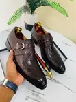 Berluti-Style Crocodile-Embossed Monk Strap Shoes - Black Coffee - 3