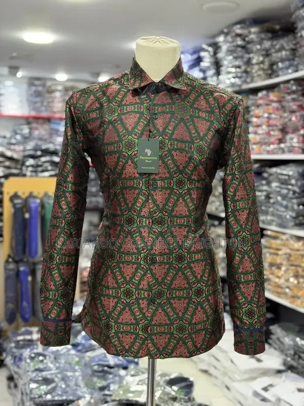 Shati la Presidential Style La Rangi Nyeusi na Machungwa La Paisley - 1