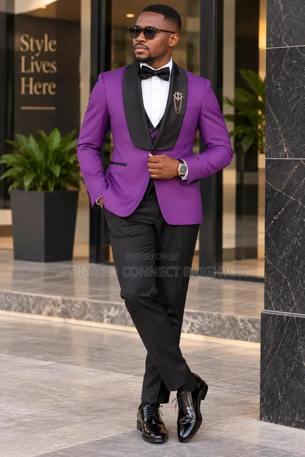 Classic Style Suti ya Tuxedo Purple & Black Shawl Lapel - 1