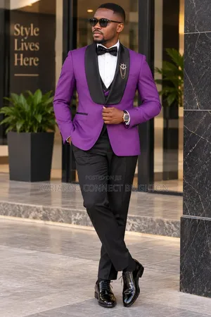 Classic Style Purple & Black Shawl Lapel Tuxedo Suit