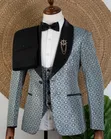 Suti ya Tuxedo Grey yenye Mchoro na Kola ya Shawl - 2