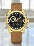 Naviforce Men's Gold-Tone Digital-Analog Leather Strap Watch - 1