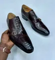 John Foster Brown Patterned Leather Oxford Shoes - 1
