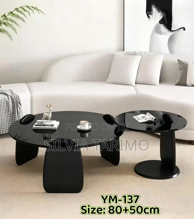 Modern Black 2-Piece Round Coffee Table Set - 1