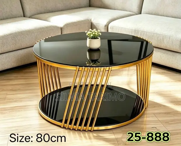 Luxury Gold & Black Round Coffee Table - 1