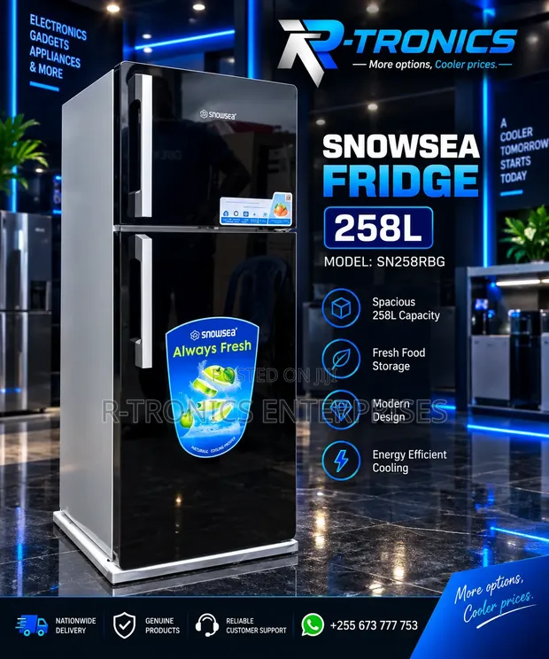 Snowsea 258L Friji Mlango Mbili - Nyeusi Kioo - 1