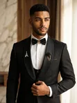 Men Style Black Jacquard 3-Piece Tuxedo Suit - 1