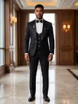 Men Style Black Jacquard 3-Piece Tuxedo Suit - 2