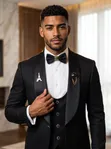 Men Style Black Jacquard 3-Piece Tuxedo Suit - 3