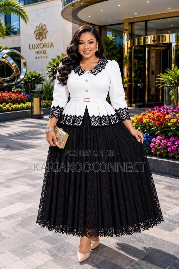 Lace Peplum Gown with Belt - 1