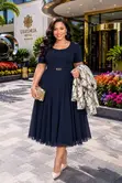 Set ya Gauni na Blazer ya Maua - Navy Blue/Maroon - 2