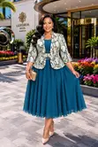 Set ya Gauni na Blazer ya Maua - Navy Blue/Maroon - 4