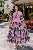 Bow-Tie Blouse & Printed Skirt Set - 3