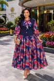 Bow-Tie Blouse & Printed Skirt Set - 4