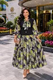 Bow-Tie Blouse & Printed Skirt Set - 5