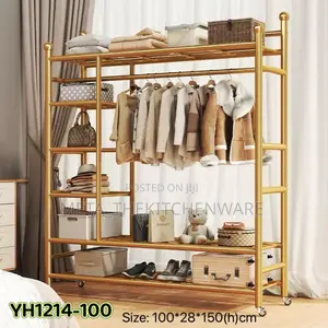 Multi-Layer Metal Clothes and Coat Rack on Wheels (YH1214-100)