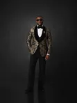 Mario Casas Black Gold Floral Jacquard 3-Piece Suit Combo - 4