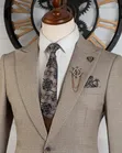 Classic Style Koti la Kiume La Checkered Rangi ya Kahawia Mwepesi na Lapel - 1