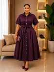 Kanzu ya Mkato ya Midi yenye Mikunjo Mbele - 2