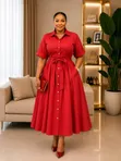 Kanzu ya Mkato ya Midi yenye Mikunjo Mbele - 3