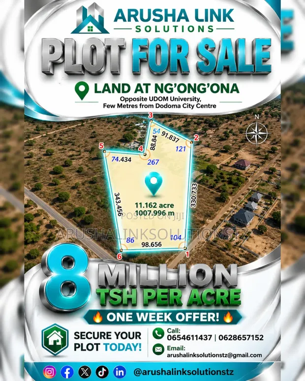 Land for Sale at Ng'ong'ona UDOM - 11.162 Acres - 1