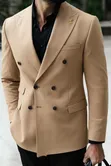 Mario Casas Beige Double-Breasted Peak-Lapel Suit Combo - 3