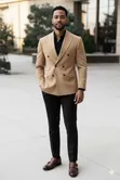 Mario Casas Beige Double-Breasted Peak-Lapel Suit Combo - 4