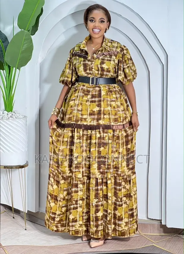Earth Print Puff Sleeve Maxi Dress - 1