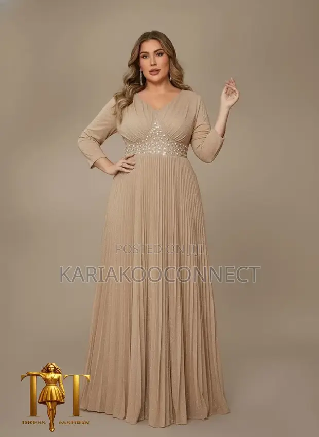 Jeweled Waist Glitter Gown - 1