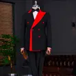 Men's Luxury Double-Breasted Tuxedo Suit with Red Trim - 1