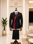 Men's Luxury Double-Breasted Tuxedo Suit with Red Trim - 2