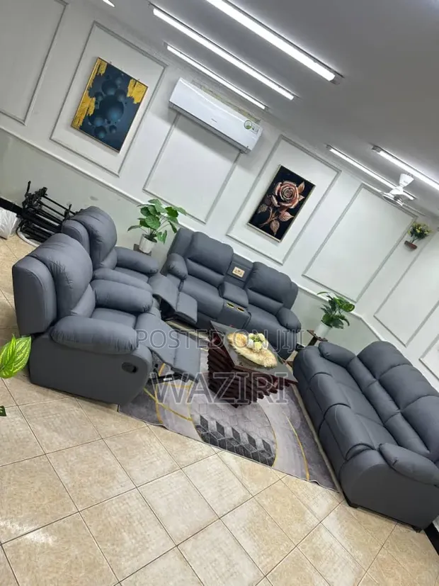 SofaSofa Sofa Set Kijivu Cha Ngozi Cha Kisasa - Kipya Kabisa - 1