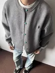 Classic Style Grey Turquoise Button Knit Cardigan (Polo) - 3