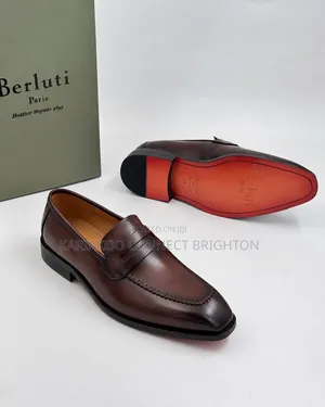 Classic Style Brown Leather Penny Loafers (Red Sole)