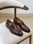 Classic Style Brown Leather Penny Loafers (Red Sole) - 3