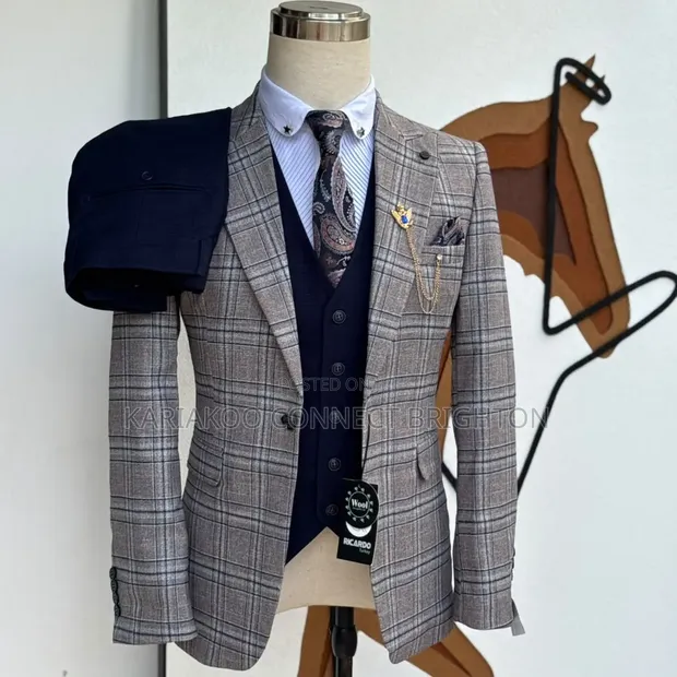 Ricardo Turkey 3-PC Combo Suit - Grey-Brown Checkered - 1