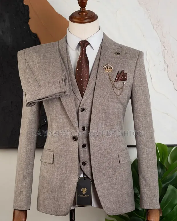Carlos Cardini 3-PC Combo Suit - Kahawia Mwepesi/Taupe - 1