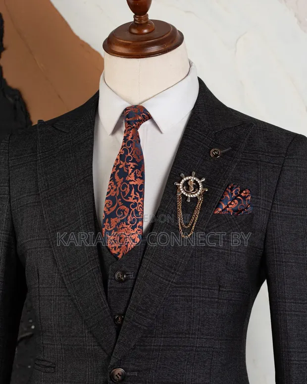 Suti ya Kiume 3-Piece Plaid Nyeusi ya MARIO CASAS - 1