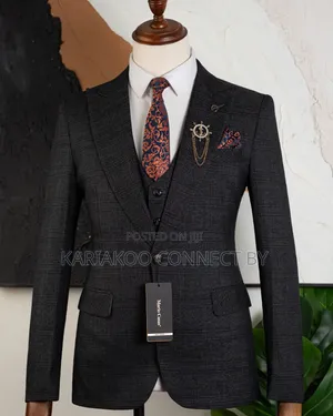 Suti ya Kiume 3-Piece Plaid Nyeusi ya MARIO CASAS