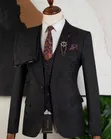 Suti ya Kiume 3-Piece Plaid Nyeusi ya MARIO CASAS - 3