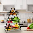3-Tier Wooden Handle Fruit & Vegetable Storage Basket - 1