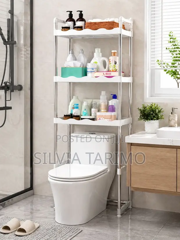 3-Layer Stainless Steel Toilet Rack with Plastic Shelves - 1
