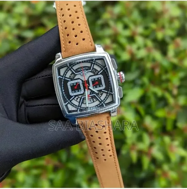Monaco Classic Watch - Brown Leather & Silver Stainless Steel - 1