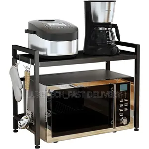 2-Tier Adjustable Microwave Rack with Hooks
