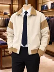 Jaguar Beige and Brown Color-Block Bomber Jacket - 1