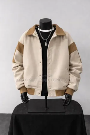 Jaguar Beige and Brown Color-Block Bomber Jacket