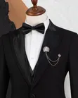Mario Casas Black Peak Lapel Tuxedo Suit - 3