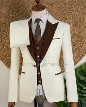 JOSELINO Cream and Brown Contrast 3-PC Suit