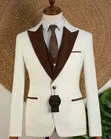 JOSELINO Cream and Brown Contrast 3-PC Suit - 2