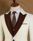 JOSELINO Cream and Brown Contrast 3-PC Suit - 3